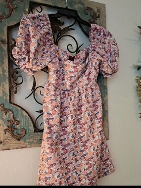 Altar'd State Peach, Mauve Puff-Sleeve Mini Dress. NWOT Size S